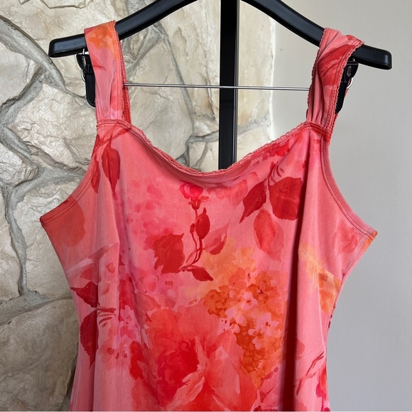 Vintage Orange Sherbet Hawaiian Floral Sleeveless Mini Dress - Picture 2 of 7